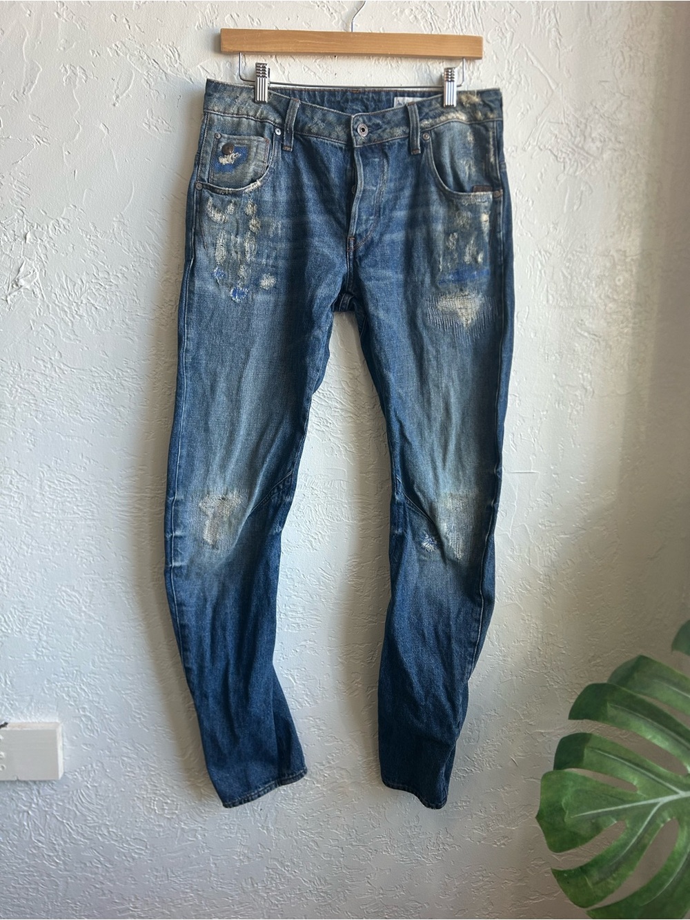G-Star restored denim Arc 3D loose tapered slim fit  distressed patchwork jeans